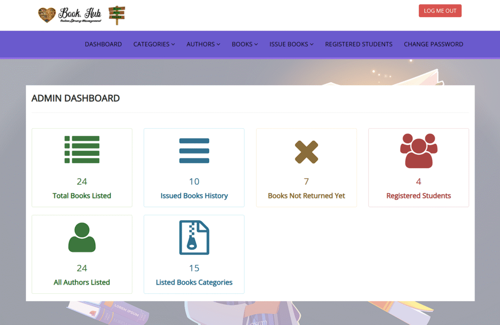 Library Management System - Admin Dashboard page