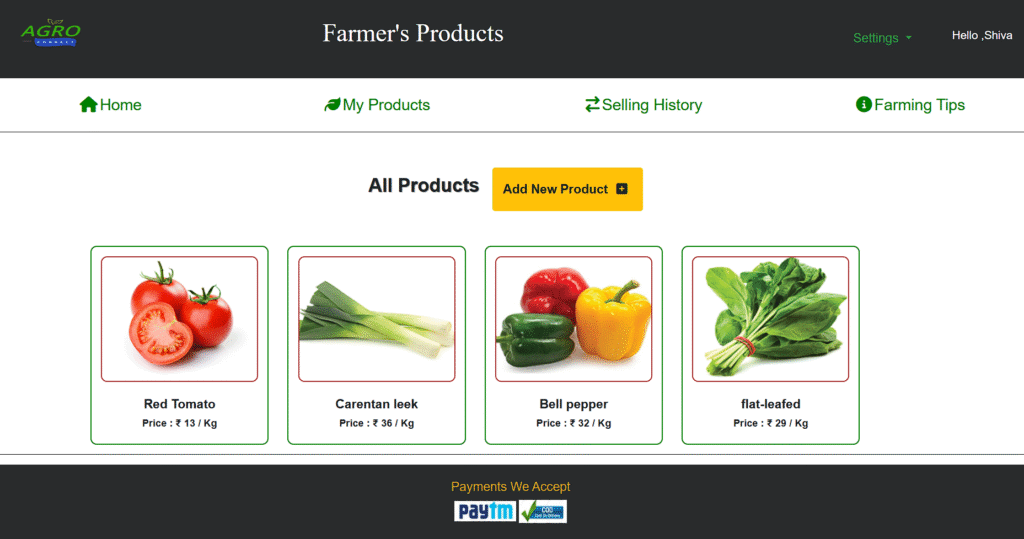 Agro Connect Farmers Ecommerce Portal - Farmers Products Page