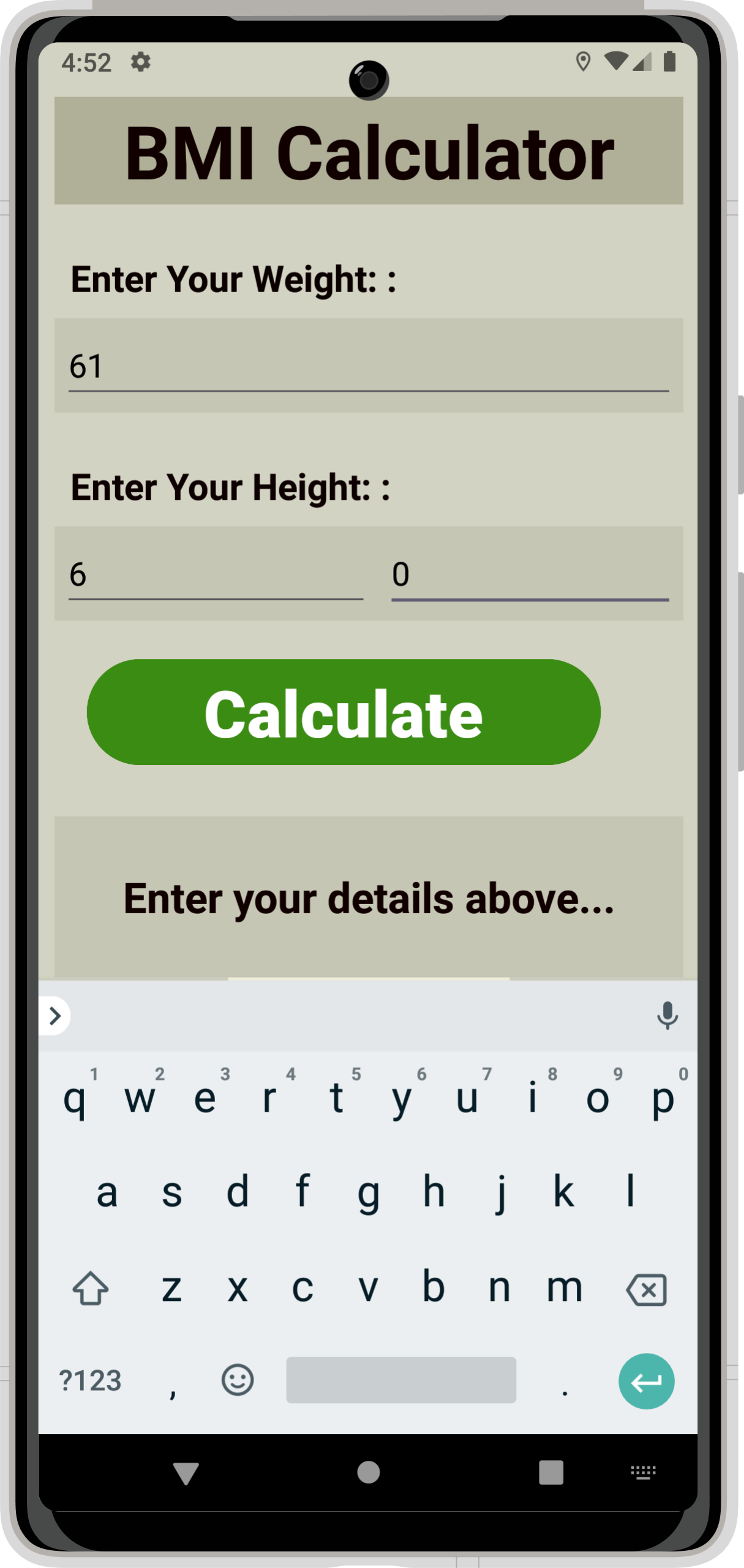 BMI Coach [Offline] - Input Details Screen