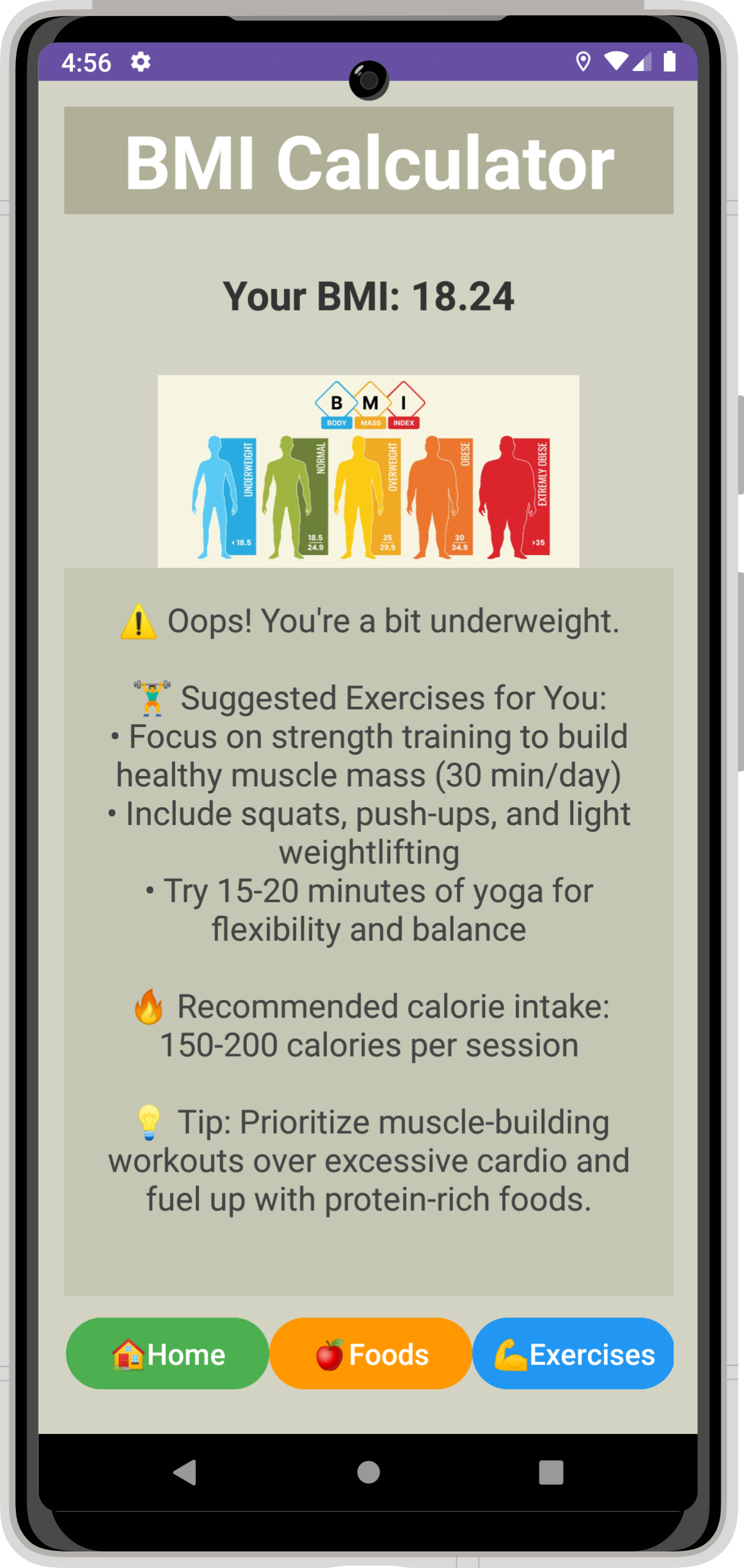 BMI Coach [Offline] - Suggested Exercises Screen