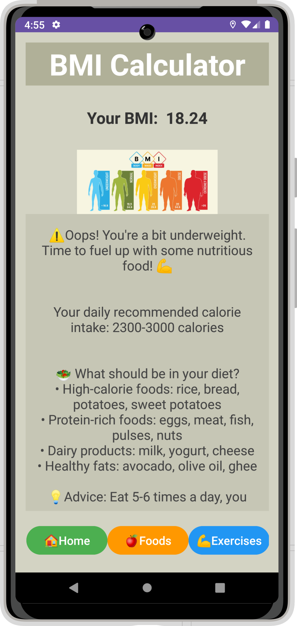 BMI Coach [Offline] - Suggested Foods Screen