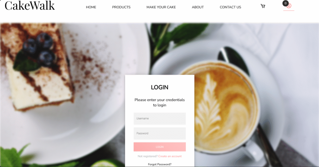 Cake Walk - Online Cake Shop System - Login Page