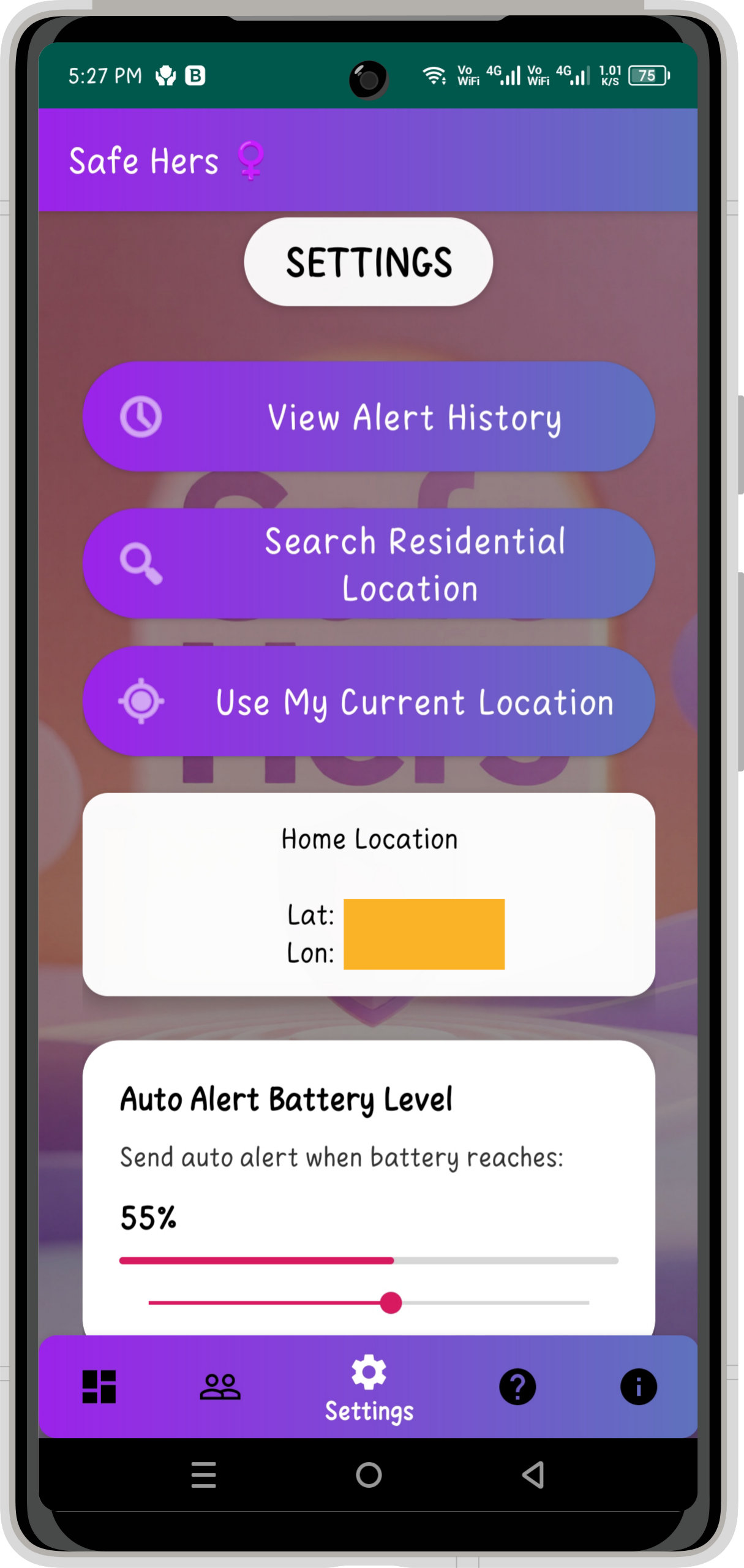 Safe Hers - Settings Screen