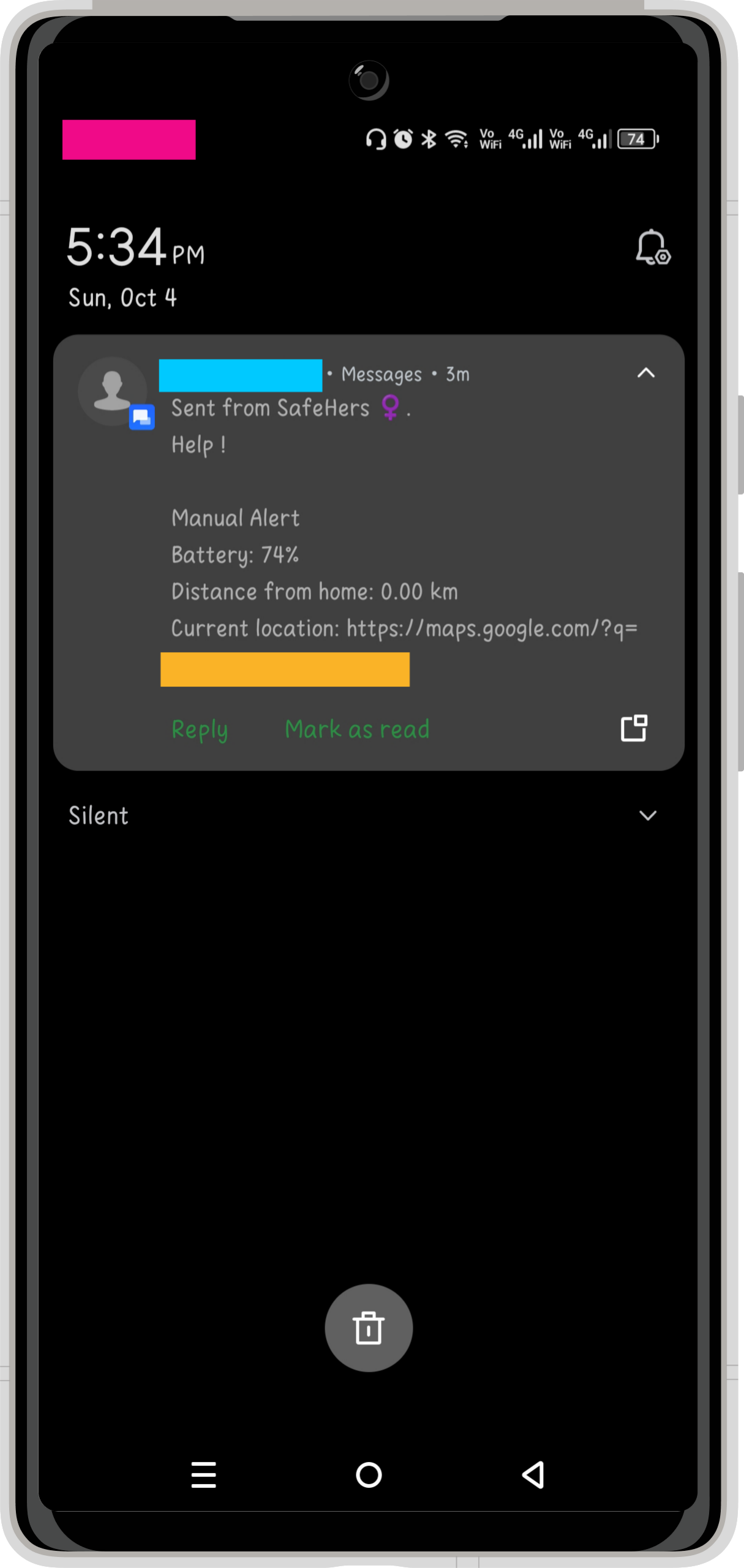 Safe Hers - Alert Text Message Notification