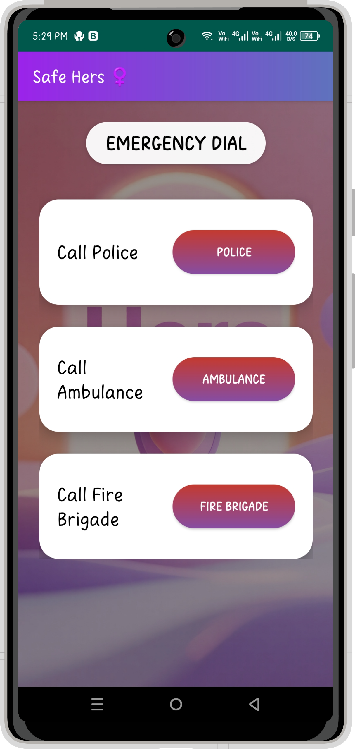 Safe Hers - Emergency Dial Screen