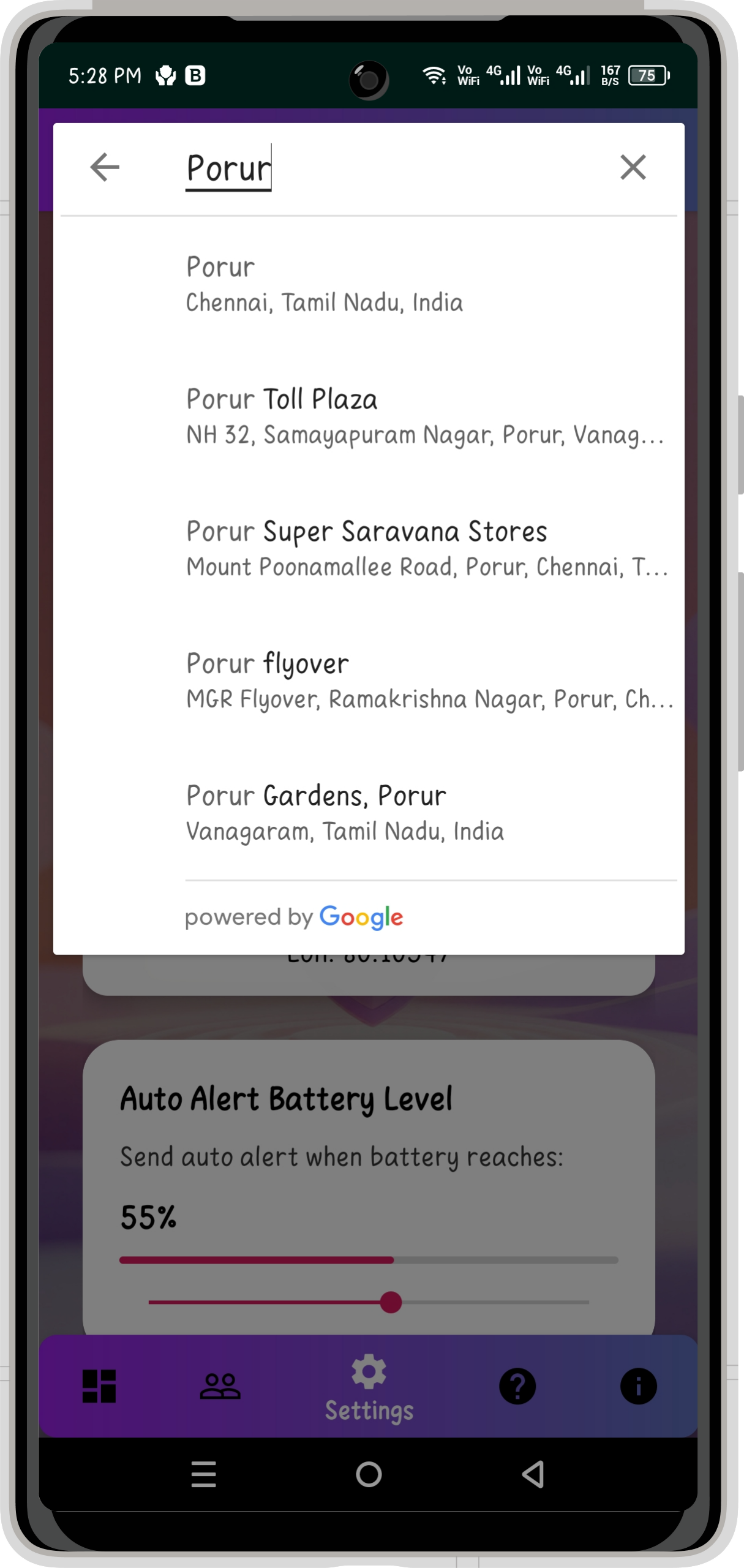 Safe Hers - Location Search Screen