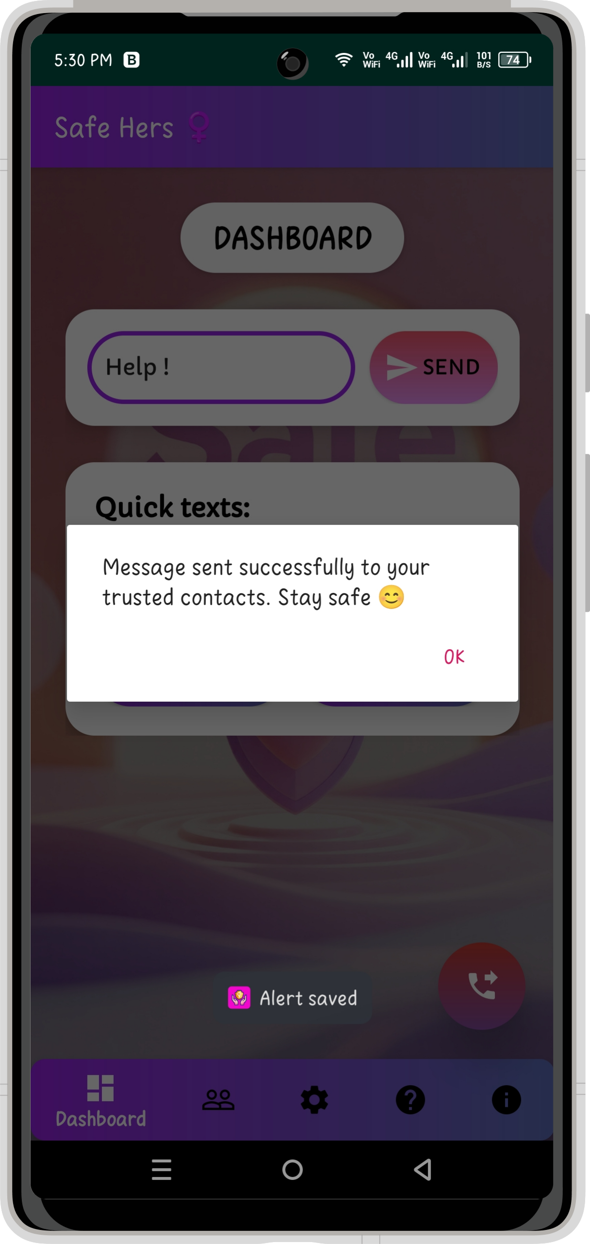 Safe Hers - Message Success Notification
